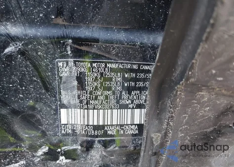 2019 Toyota Rav4 Xle Premium из США, поврежденный, VIN 2T3A1RFV6KC027633